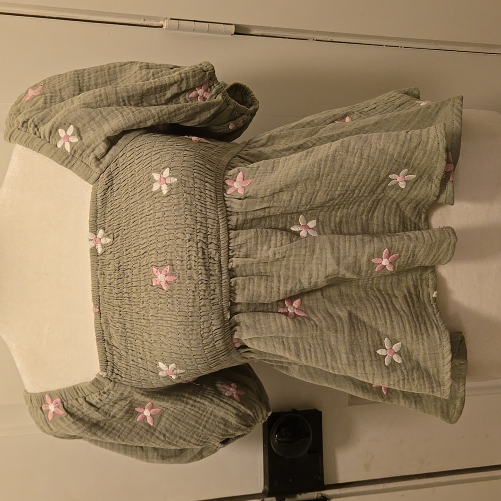 Altar’d State Off Shoulder Embroidered Blouse Sage Green S